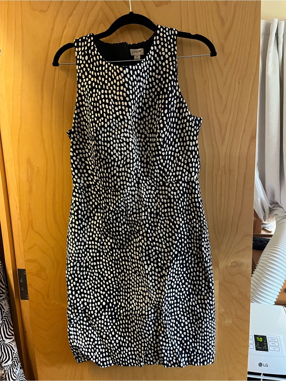 J. Crew navy and White Polka Dot Midi Sheath Dress